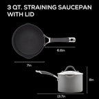 Circulon Radiance Hard-Anodized Nonstick Saucepan, Durable Nonstick Cookware, Sauce Pan with Straining Lid, 3-Quart, Gray