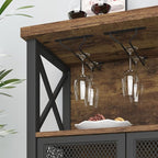 LVB Industrial Coffee Bar Cabinet, Farmhouse Wine Bar Cabinet for Liquor and Glasses, Metal Wood Sideboard Buffet Liquor Cabinet and Wine Rack with Storage for Home Dining Kitchen, Rustic Brown, 47 In