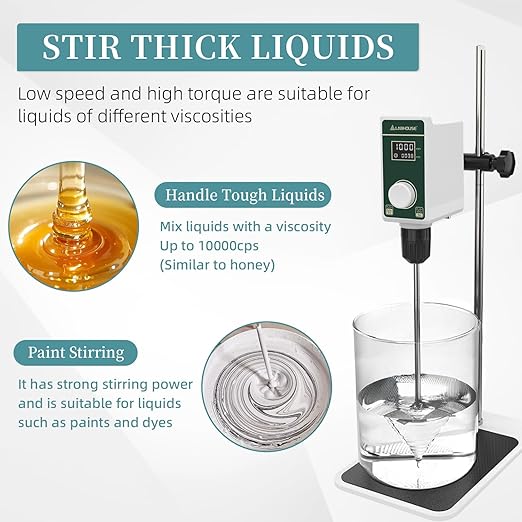 OS-15S Digital Overhead Stirrer 20L(H₂O) Lab Stirrer Flat-Base Stainless Steel Stand & 2 Stirring Paddles | 100-1500RPM,20000 mPas,Timing 1min-24h
