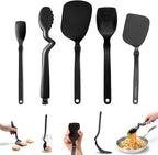 Dreamfarm Everyday Kitchen Essentials (Black) - Clongs Lite Click‑Lock Tongs, Supoon & Mini Supoon Scraper Spoons, Chopula & Mini Chopula Spatulas – Heat‑Resistant Nylon/Silicone for Cooking & Baking