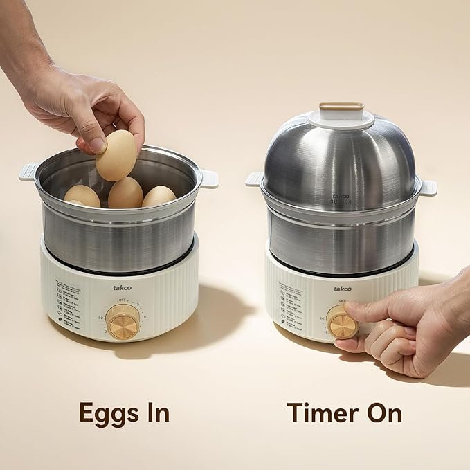 TAKOO 3-in-1 Electric Egg Cooker for Hard Boiled Eggs Poacher, Omelet Maker & Vegetable Steamer, Holds 14