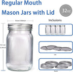 WELLIFE Clear Stripe Mason Jars 32oz-4Pcs