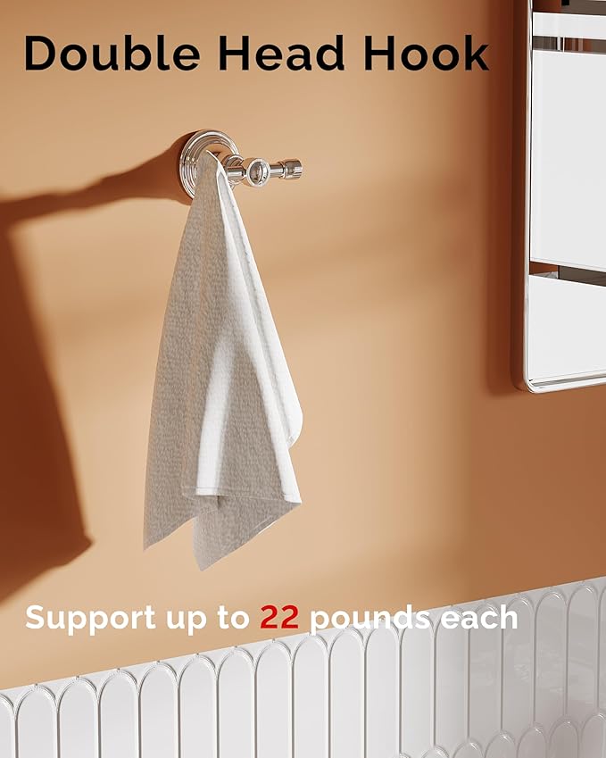 Towel Hook for Bathroom 2 Pack, Stainless Steel Robe Coat Hook Wall Mount, Heavy Duty Towel Hanger for Kitchen, Bedroom or RV (Chrome)