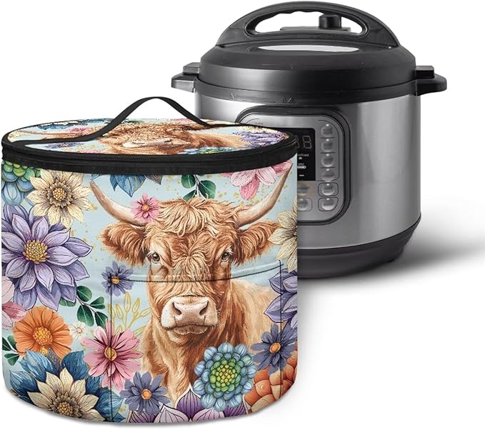 Retro Mandala Appliance Dust Covers for Kitchen Highland Cow Pressure Cooker Dust Cover Easy to Clean Carry Bag for 6 Quart
