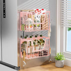Pink Magnetic Shelf for Fridge, 2 Set Magnetic Fruit Baskets for Refrigerator Magnet Shelves, Potato and Onion Storage Bins, Magnet Holder Wire Basket for Laundry Room Pantry Kitchen Organizer
