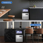 Nugget Ice Maker, 80 LBS/Day with 15 LBS Storage Bin, Freestanding Undercounter Ice Maker Machine Stainless Steel, Soft Chewable Pellet Ice Machine for Home Bar Kitchen Office, Self-Cleaning