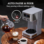 Taylor Swoden Programmable Coffee Makers 12 Cup, Hot and Iced Coffee Maker, 4 Brew Strength, LED Display, 24H Timer, Keep Warm&Auto Shutoff- Drip Coffee Machine for Home/Office, Gray & Stainless Steel