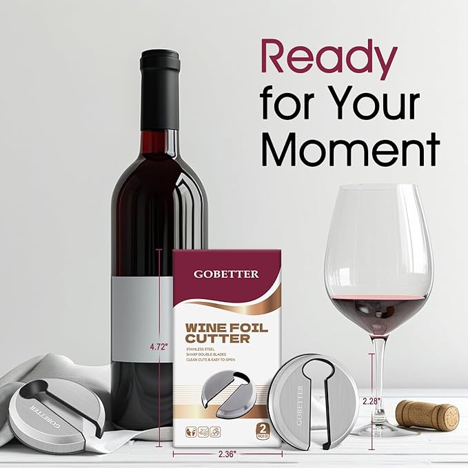 Gobetter Wine Foil Cutter Tool, Premium Stainless Steel Bottle Top Seal Opener & Neck Label Remover for Wine Lovers, 4 Count