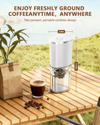 Portable Electric Coffee Grinder, Ergonomic Palm-Fitting Design for Comfortable Grip, USB Type-C Wireless Charging Adjustable Grind Settings for Coffee Beans/Grains(White)