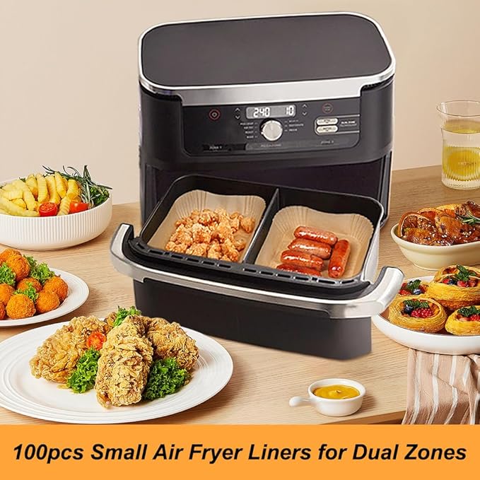BYKITCHEN Air Fryer Liners for Ninja Foodi DZ071 7-QT/ 11-QT/Instant 9 Qt DualZone FlexBasket Airfryer, 100pcs Small Air Fryer Dual Liners & 50pcs Large Papers for 7-qt/11-qt Megazone