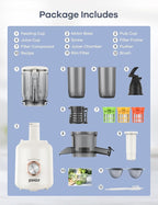 Ganiza Juicer Machines, Cold Press Juicer with Large Feed Chute for Whole Fruits & Vegetables, Slow Masticating juicers with 3 Replace Filters for Batch Juicing, Easy to Clean, BPA Free (White)