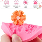 Puyeipt 4 Pcs Flower Silicone Fondant Molds, Daisy Rose Flower Chocolate Candy Molds for Cupcake Topper, Cake Pop Decoration and Clay Craft Making