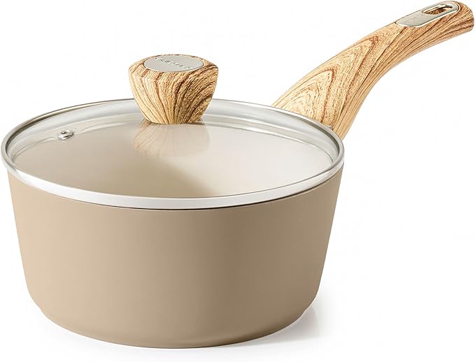 SENSARTE Ceramic Nonstick Sauce Pan with Lid, 2.0 Quart Small Saucepan, White Cooking Pot with Stay Cool Handle, Non toxic Kitchen Sauce Pot, Non stick Small Pot, Induction Pot, PFOA PTFE PFAS Free