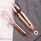 Collfa Rose Gold And Pink Kitchen Utensil Small Five-Piece Set Mini Silicone Kids Kitchen Tools Whisk Spatula Tongs Spoon And Slotted Spatula(Kids Baking Supplies)