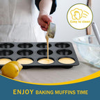 E-far Nonstick Muffin Pan 12 Cups Set of 2, Stainless Steel Muffin Tin Cupcake Pan Tray for Baking, Stainless Steel Core & Non Toxic, Easy Release & Easy Clean, Black
