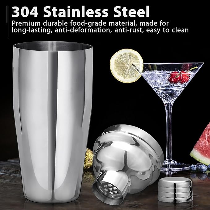 Cocktail Shaker Set Bartender Kit, Godmorn 15Pcs Bartender Shaker Set, 304 Stainless Steel Martini Shaker and Strainer, Bar Tool Set with Bamboo Stand, Recipe Book, for Home and Bar Party
