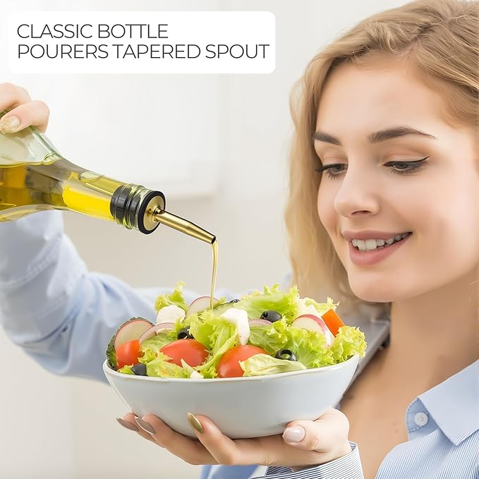 CHENGU 48 Pcs Stainless Steel Bottle Pourers Tapered Liquor Pourers with Rubber Dust Caps Tapered Spouts Set Bar Supplies Vinegar Bottle Dispenser Wine Liquor Spout for Oil Beer Drink Water (Gold)