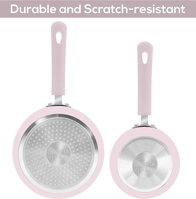 Utopia Kitchen Nonstick Stock Pot Saucepan Set with Lids, 1 Quart and 2 Quarts Multipurpose Stock Pots Set for Home, Kitchen or Restaurant, Purple & Black