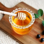 kanpura Honey Pot with Dipper and Lid, 6oz Mini Glass Honey Jar, Crystal Syrup Dispenser for Christmas Home Kitchen Decor