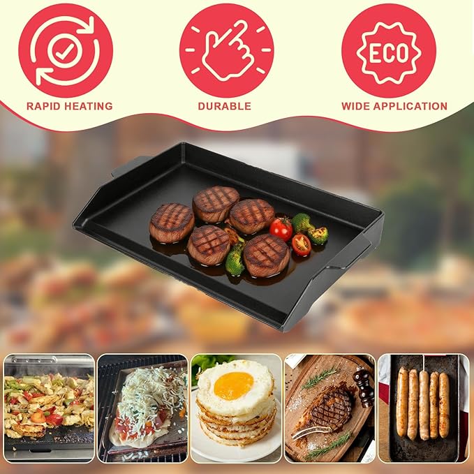 Cast Iron Griddle for Gas Grill, Kitchen Stove Top, Universal Flat Top Griddle Grill Flat Insert for Outdoor Camp Camping and BBQ Accessories, Large Cast Iron Skillet for Range Oven, Gift for Men