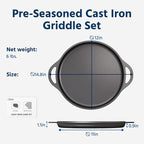 COOKLIFE 12 Inch Lightweight Pre-Seasoned Cast Iron Griddle - Smooth Polished Surface, Easy to Clean Cast Iron skillets Use in the Oven, on the Stove or Grill, Over a Campfire