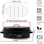 Large Roasting Pan with Lid and Rack 19"Granite Turkey Roaster Pan Set Enameled Steel Design Suitable for Turkey Versatile Cooking Barbecuing,Dishwasher Safe Cookware Holiday Gifts 1