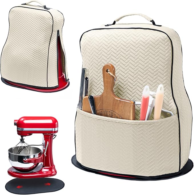 BAGSPRITE Stretchy Stand Mixer Cover with Appliance Slider- Washable Appliance Cover Compatible with Kitchenaid Mixer5/4.5 Quart - Dust Cover with Pockets for Kitchen Aid Accessories and Attachments