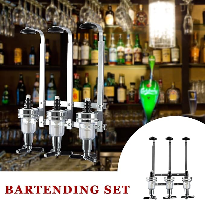 3 Bottle Wall Mounted Liquor Dispenser Bar Butler Bracket Solo Optic Spirit Wine Beer Alcohol Bottle Beverage Stand Revolving Nozzle Drinkware Set