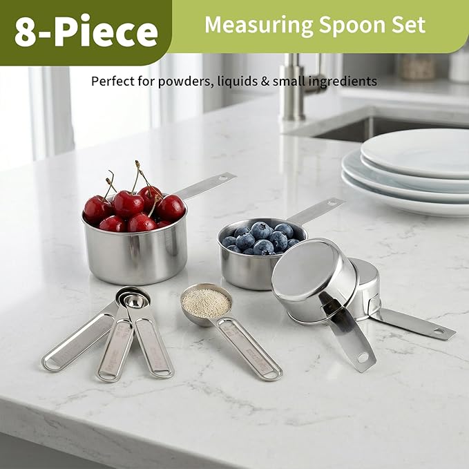 Measuring Tools and Scales, 8 PCS Measuring Cups and Spoons Set, Kitchen Food Scale with Tare Function, Digital Grams and Ounces, Retractable Dual Sided Tape Measure, Ideal for Baking and Cooking