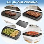 SafBbcue Upgraded Cast Iron Griddle, 15 x 8.7 Inch Griddle Pan with Silicone Cooling Handle, Griddle for Gas Stove, Electric, Flat Top, Portable for Indoor Stovetop or Outdoor Camping BBQ, Black