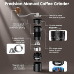 COOL KNIGHT Manual Coffee Grinder, 7-Edge SUS420 Stainless Steel Conical Burr, 72-Click External Adjustment, 25g Capacity, Aluminum Body, Walnut Handle, Magnetic Catch Cup for Espresso & Pour Over