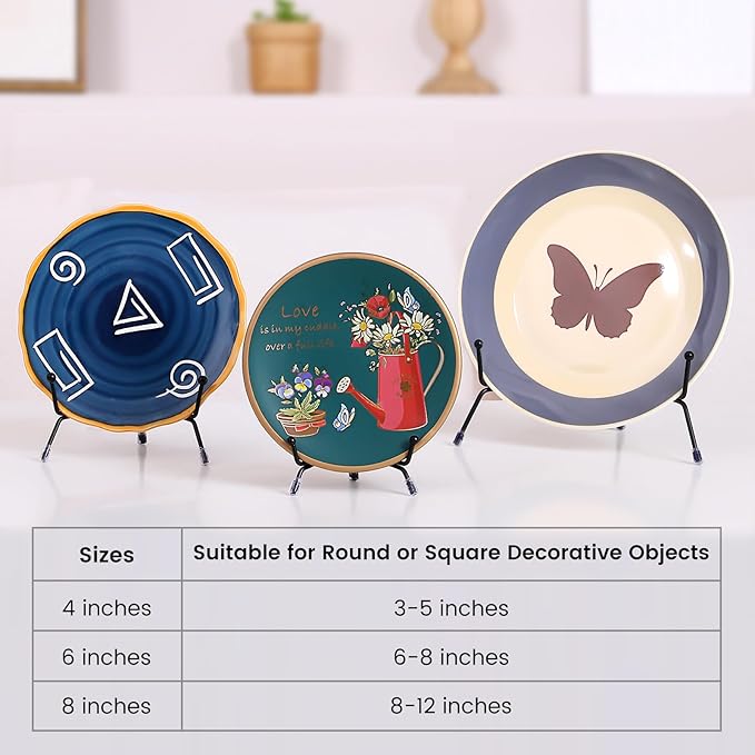 10 Pack Upgraded Plate Display Stands, 4 6 8 Inch Anti-Slip Iron Plate Holder, Compatible 3 to 12 Inch Decorative Plates, Photo Holder Stands, Book Display Stands and Artworks