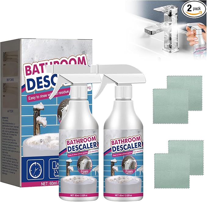 2Pcs Stubborn Stains Cleaner,Limescale Cleaner,Bathroom Foam Cleaner Spray,Bathroom Descaler Cleaner,All-Purpose Bathroom Descaler Foam Spray 2.02 floz