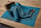 Solino Home Linen Placemats Set of 4 - Chambray Teal Placemats 14 x 19 Inch - 100% Pure Linen Table Mats - Athena