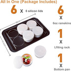 Ramekins Set with 6 Silicone Lids, Mothers Day Gifts Creme Brulee Making Set, Set of 6 Porcelain Ramekins, Oven Safe Covered Bowls & Soufflé Ramiken