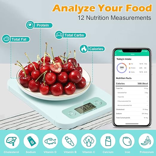 Smart Food Scale - Digital Kitchen Food Scales Weight in Grams and Ounces with Nutritional Analysis APP, Food Calorie Scale for Weight Loss, Keto, Macro, Meal Prep
