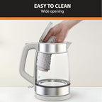 KRUPS Electric Kettle, 1.8-Qt (1.7L) Tea Kettle, 1500W with LED indicator, Hot Water Boiler, Auto Shut-off, Rapid 80-Second Cup Boiling, Safe Boil-dry Protection, Water Heater, Glass Carafe, Grey