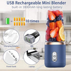 Portable Blender, Personal Blender USB Rchargeable, Mini Blender for Shakes and Smoothies, 400ML Portable Fruit Veggie Juicer Cup With 6 Blades and Travel Lid, Handheld Blender for Travel Gym Kitchen