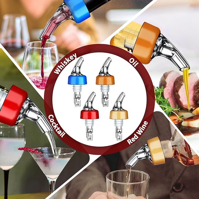 SuproBarware Automatic Measured Bottle Pourer - Quick Shot Spirit Measure Pourer Drinks Wine Cocktail Dispenser Home Bar Tools - 1oz/30ml (mix color 4 pack)