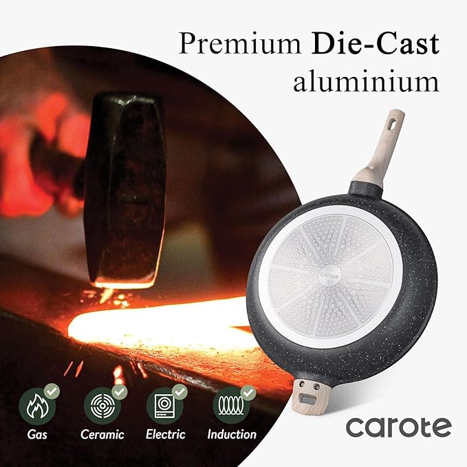 CAROTE 12inch Nonstick Frying Pan Skillet,Non Stick Granite Fry Pan Egg Pan Omelet Pans, Stone Cookware Chef's Pan, PFOA Free,Induction Compatible