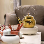 Coloch Teapot with Removable Infuser, 40 Oz(1200ml) Stainless Steel Tea Kettle Antique Style Coffee Pot Stovetop Teapot for Loose Leaf Tea, Tea Bag, Golden