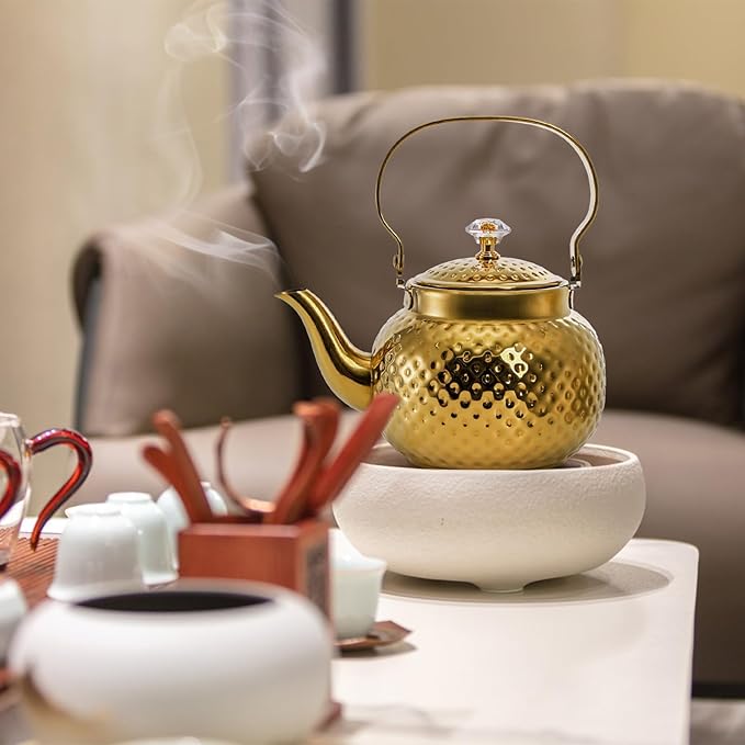 Coloch Teapot with Removable Infuser, 40 Oz(1200ml) Stainless Steel Tea Kettle Antique Style Coffee Pot Stovetop Teapot for Loose Leaf Tea, Tea Bag, Golden