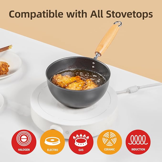 1.5 QT Small Wok, Cold-Forged Iron Wok with Glass Lid, 7 Inch Nonstick Sauce Pan for Single Meals, Flat Bottom Iron Pot for Stir-Fry, Multipurpose Cooking Pot for Everyday Cooking