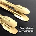 9 Inch Gold Cooking Tongs Set of 4, Stainless Steel Bread Salad Food Tong Serving Utensils for Buffet, Kitchen
