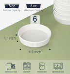Ramekins 8 oz Oven Safe Set of 6 - Ceramic Creme Brulee Dishes, Souffle Cups, Individual Quiche Baking Dish, Food-Safe White Pudding Bowls for Kitchen, Stackable and Dishwasher Safe