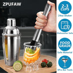ZPUFAW 6-Piece Cocktail Shaker Set 24oz Shaker Strainer Muddler Jigger Mixing Spoon Pour Spout Bartender Kit Stainless Steel Bar Set Housewarming Gift