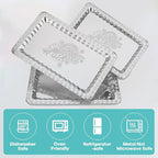 6-Pack Silver Serving Trays Set (14" x 9") – Swirl Floral Engraved Serving Platters for Parties, Weddings, Birthdays, Festive Occasions – Mirror Trays for Charcuterie, Cookies, Desserts, Snacks, Fruit