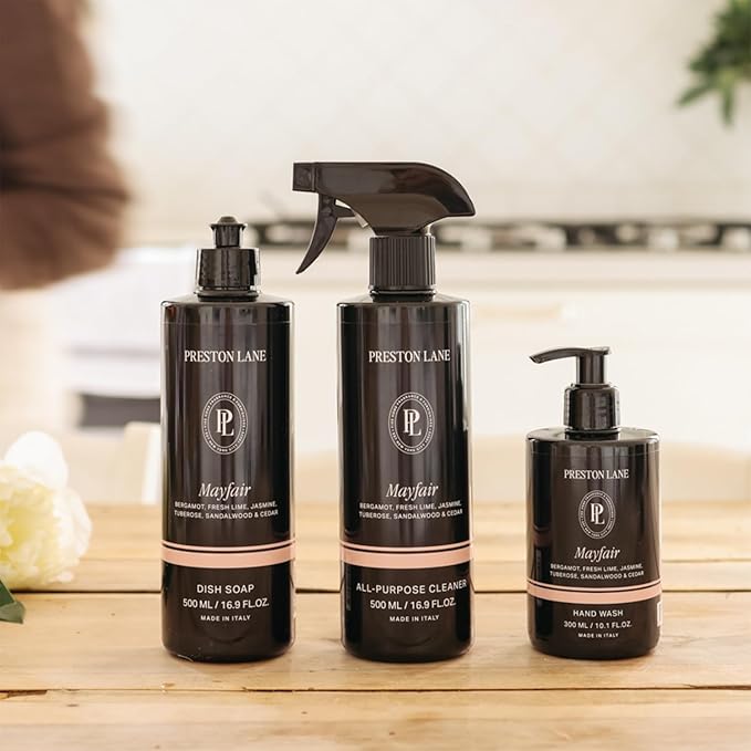 Preston Lane Luxury Kitchen Set – Hand Wash, Dish Soap & All-Purpose Cleaner | Plant-Powered Cleaning Essentials Bundle with Fine Italian Fragrance, Mayfair Scent