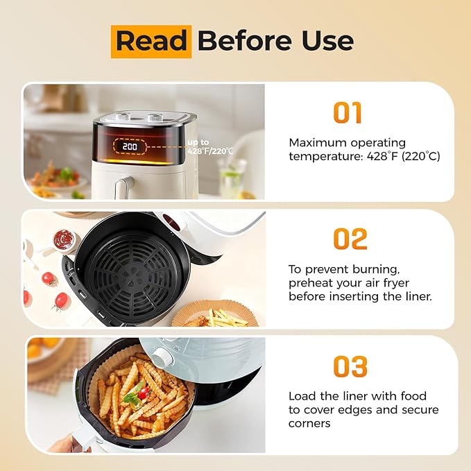 Vailnd Air Fryer Liners Disposable for Ninja, 150 Pcs 8" Round Airfryer Paper Liner Heavy-Duty, Non-Stick and Grease-Proof Parchment Paper Sheets for 5-8 qt Basket Air Fryers Oven Steamer