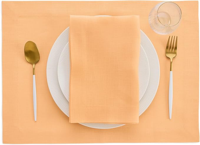 Solino Home Linen Napkins Set of 4-100% Pure Linen Peach Dinner Napkins Cloth 20 x 20 Inch for Valentines - Fete, Handcrafted and Machine Washable